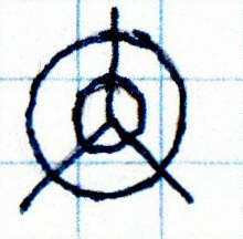 Two Concentric Circles with 3 Lines Radiating From Their Center with Radial Symmetry